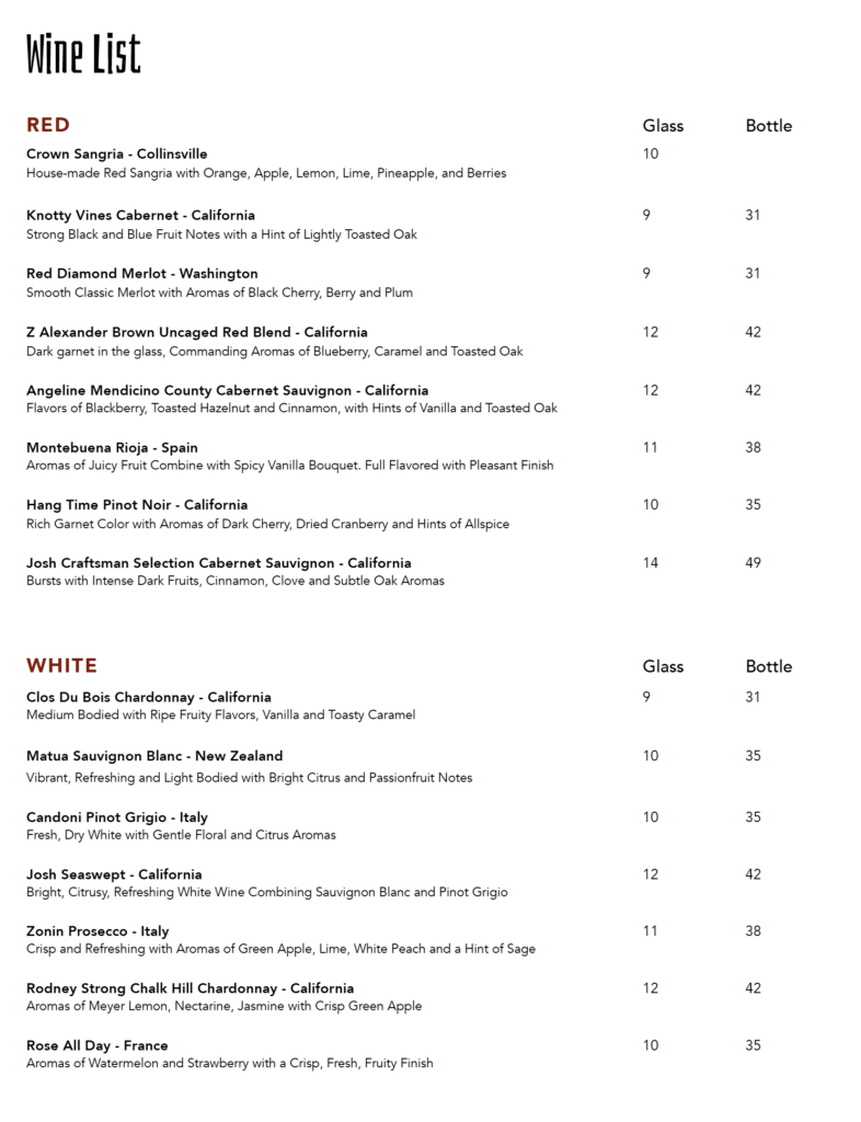 spring wine menu